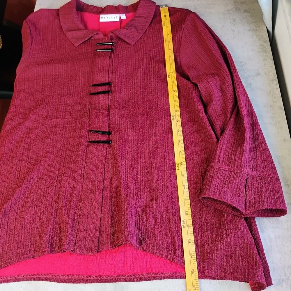 Habitat Tunic Top Red Pucker Weave Textured Chopstick Buttons Lagenlook Artsy L - Picture 8 of 9